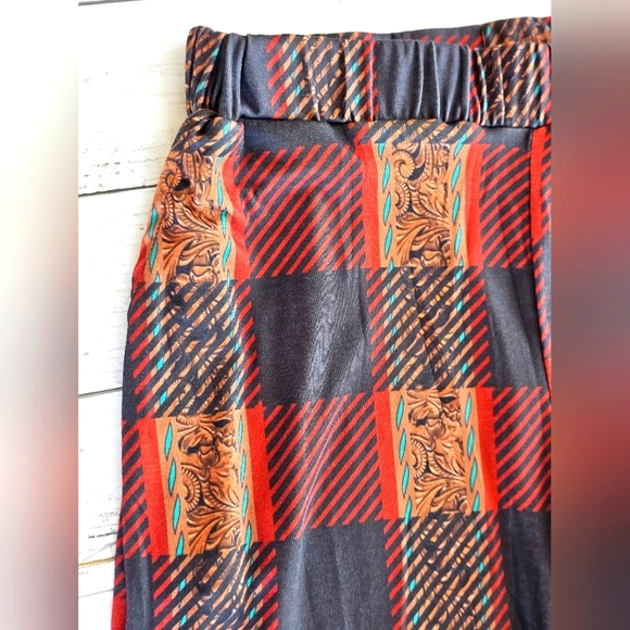 Crazy Train Western Buffalo Plaid W/ Tooled Leather Look Lounge Pants W/ Pockets - Picture 9 of 12